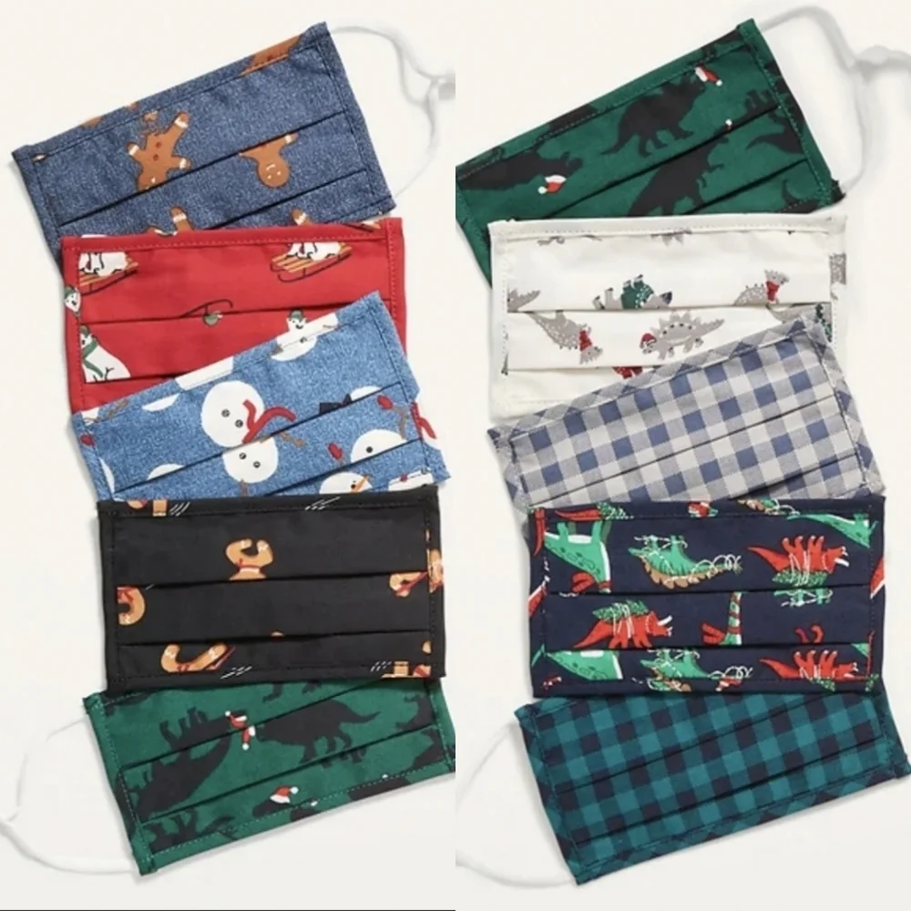 Old Navy Kids Youth Size Christmas Face Masks Dinosaur Plaid Cotton‎ NEW